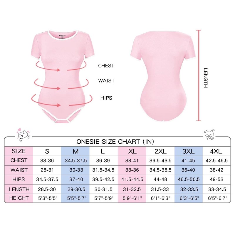 Landofgenie Women's Cotton Bodysuit Onesie Pyjamas One Piece Tops, pink