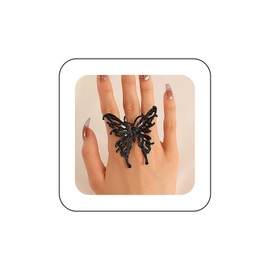 Inilbran Boho Exaggerated Butterfly Ring, Vintage Butterfly Finger Ring, Black Butterfly Wrap Ring, Open Ring, Hollow Butterfly Open Knuckle Ring, Jewellery for Women and Girls, Zinc