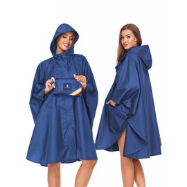 SaphiRose Unisex Rain Poncho Hooded Waterproof Raincoat for Adults Women (Blue)