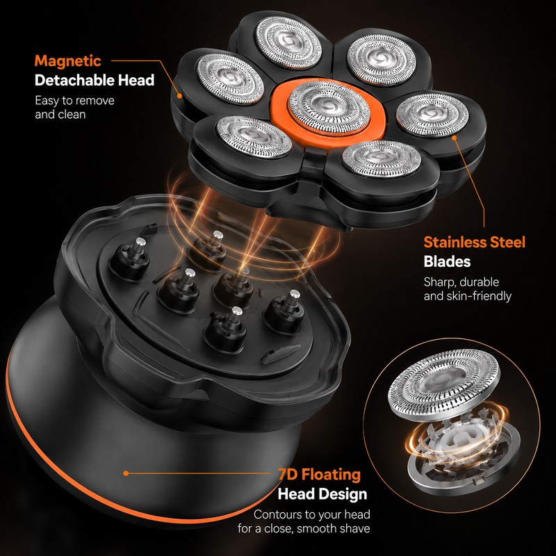 7D Electric Head Shaver for Bald Men – Waterproof Floating
