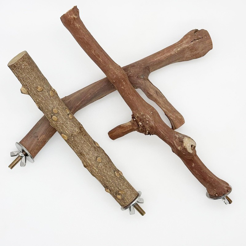 Woohome 3 PCS Natural Grape Stick Natural Wooden Parrot Stand,