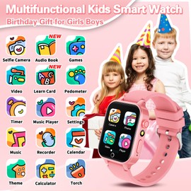 Vakzovy Kids Smart Watch Girls Gift for Girl Aged 6-12, with 26 Games Camera Music Video Pedometer Educational Toys Birthday Gifts Ages 5 6 7 8 lightpink