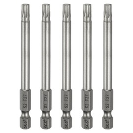 sourcing map 5pcs T27 Torx Head Screwdriver Bit 1/4" Hex Shank 3.15" (80mm) Long Magnetic No Hole Tip Tamper Proof 6 Point Star Screw Driver Drill Bits S2 Steel Industrial Power Screwdrivers
