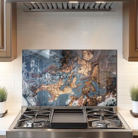 DAIFURONGE Tempered Glass Backsplash For Kitchen Behind Stove,Marbling Stove Back Top Cover,Easy to Clean Glass Splashback, Sink Cover Splash Guard,Home Kitchen Wall Decor (blue, 30"x18"(76.2x45.72cm))