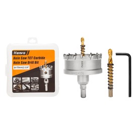 Henvo Hole Saw 2-3/4" (70mm) Heavy Duty Carbide with 2 Pilot Drill Bits - Metal Hole Cutter Cuts Stainless Steel, Iron, Copper, Brass, Plastic