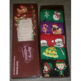 Sock Society 5 Pack Christmas Unisex Sock Society  Santa, Elves, Dogs