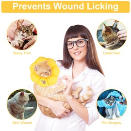 Cat Neck Brace, Adjustable Waterproof Cat Collar, Soft Sunflower Lick Protection Cat, Collar Cats for Small Dog After Surgery Protective Collar (Yellow, M)