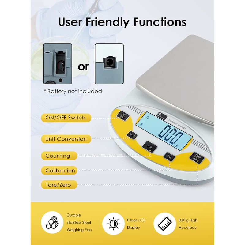 CGOLDENWALL Precision Lab Scale 5000gX0.01g Analytical Electronic Balance Digital Laboratory