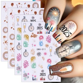 New Year Christmas Nail Stickers Winter Holiday Nail Art Stickers Colorful Fireworks Nail Design Sticker Nails Xmas Lock Champagne Nail Decor Nail Sticker Seasonal Christmas Nail Decals Nail Supplies