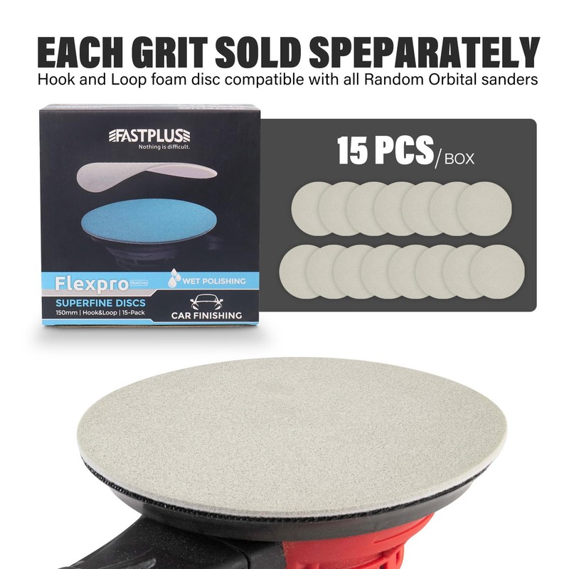 150mm Sanding Discs P2000 Fine Finishing Foam Discs, 15PCS Hook