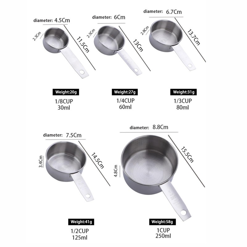 Stainless Steel Measuring Cups, 5 Piece Stackable Measuring Set, Baking