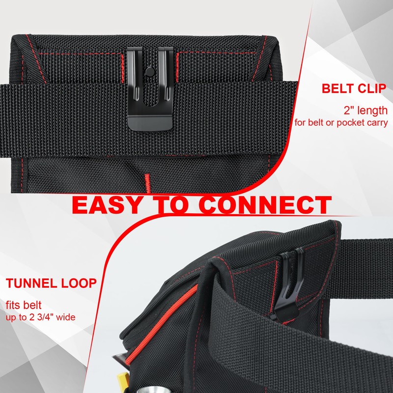 MELOTOUGH Medium Ziptop Tool Pouch with Belt Clip,16-Pocket Heavy Duty