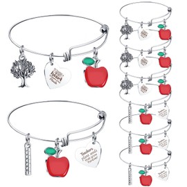 8 Pieces Teacher Appreciation Bangle Gifts Women Bangle Bracelet Graduation End of the Year Thank You Gift for Teacher(Cute Style)