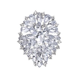 Rhinestone Crystal Oval Brooch Premium Large Flower Brooch Blue/Red/Green/Gold/Silver/Purple Crystal Geometric Broochs Sparkling Lapel Pin Elegant Wedding Bridesmaid Dress Broachs Pin for Women (Silver)