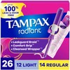 Tampax Radiant Tampons Multipack, with LeakGuard Braid, Light/Regular Absorbency, Unscented,