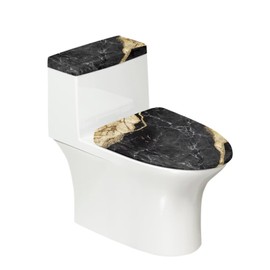 KUIFORTI Black Marble Toilet Lid Cover and Seat Cover Set Reusable Replacement Fabric Elastic Toilet Decoration Universal Fit Elongated Oval Round