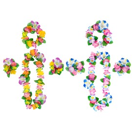 duoyif Hawaiian Necklace Flower Chains Hawaiian Hair Band Bracelets Hula Lei Flower Chain Hawaiian Chains for Carnival Hawaii Beach Parties Football Cheering Cheerleading, Polyester