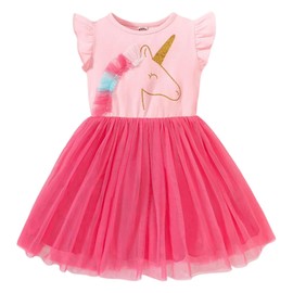 Winzik Toddler Summer Dress, Kids Girls Tulle Tutu Dresses Princess Casual Unicorn Clothes 2-7Y (2-3T, Pink Unicorn B)