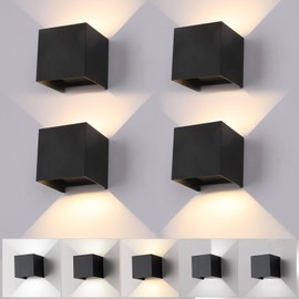 Modern Outdoor Wall Light with 3 Modes, 15W Waterproof Aluminum Up&Down Lights Outdoor Sconce Lights for Patio, Porch with Adjustable 0-120° Beam Angle LED Exterior/Interior Lighting Fixtures, 4-Pack