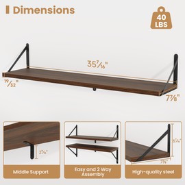 36 Inch Floating Bookshelves for Wall Set of 3,8 inch Deep Heavy Duty Wall Mounted Bookshelves,Bookshelf for Living Room,Bedroom,Kitchen,Laundry Room Storage & Decor-Walnut