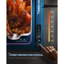 Taseven Food Warming Mat, Silicone Heating Tray with 7 Temperature Settings, Quick Full Surface Heating Pad, Thermochromic Line, Kids Lock, Food Warmers for Parties