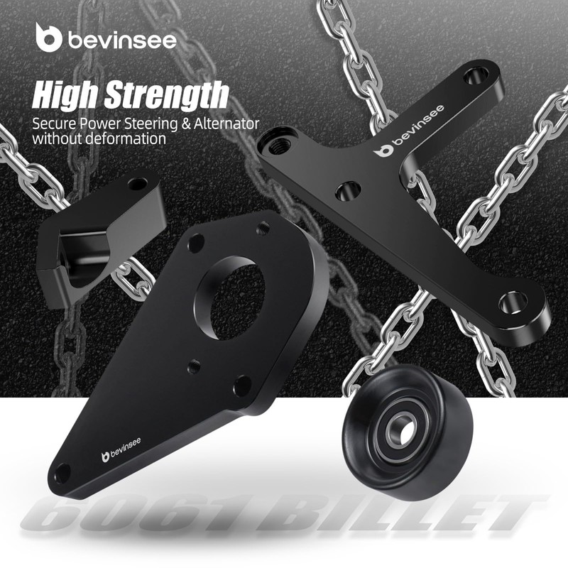 Bevinsee LS Power Steering Pump Alternator Low Mount Bracket Compatible
