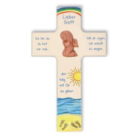 Fritz Cox Kinderkreuz mit Engel 'Ich bin da du bist mir nah' | mit handgefertigtem Engel | ein wunderschönes Geschenk für Kinder, Mädchen und Jungen | 20cm