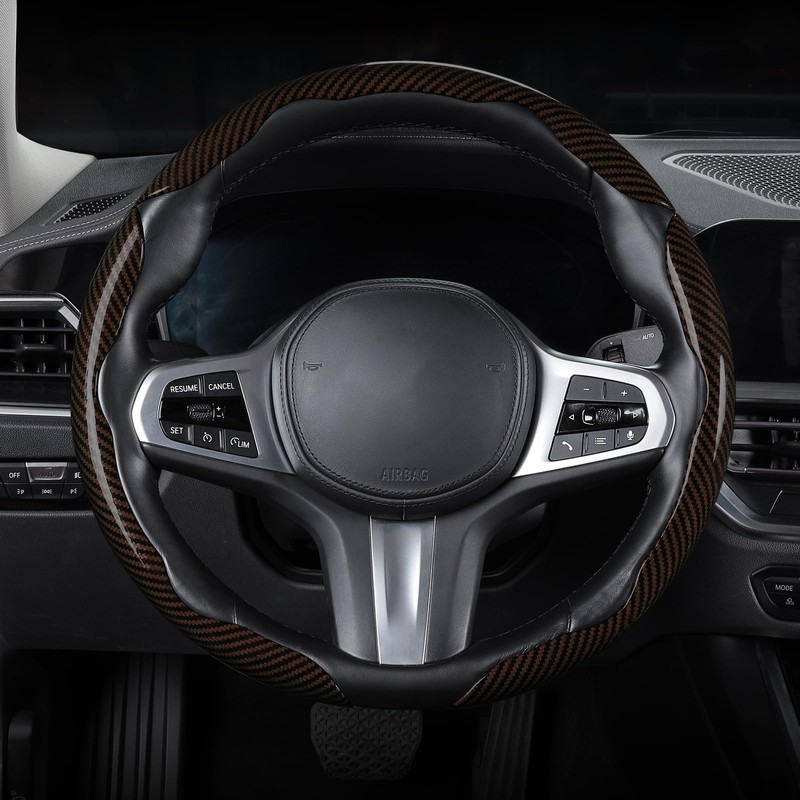 Carbon Fiber Steering Wheel Cover, Snap on Car Steering Wheel