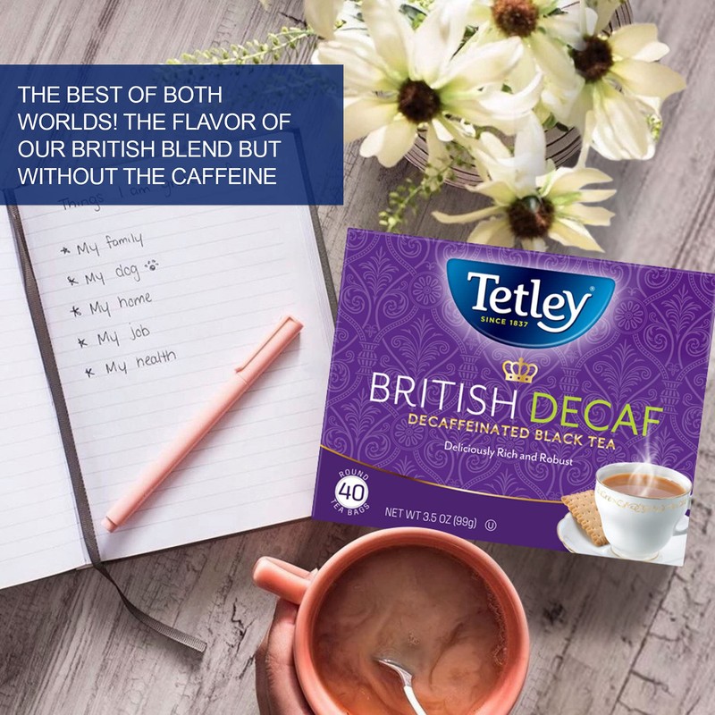 Tetley British Blend Premium Decaf Black Tea, Decaffeinated Tea, 40