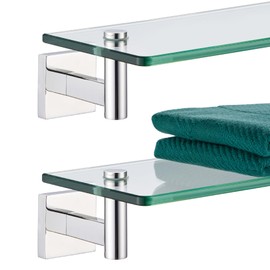 KOKOSIRI Bathroom Shelves Wall Mounted Floating Glass Shelf Polished Stainless Steel 12-Inch Hanging Rack for Storage/Room Decor 2 Pack B1105CH-L12-P2