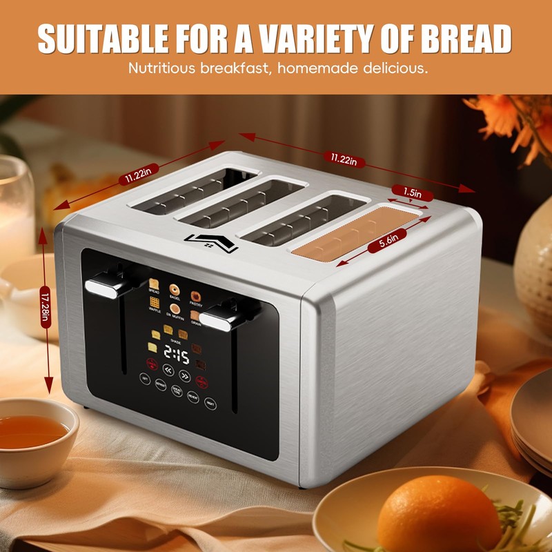 WUNLY 4 Slice Toaster, Touchscreen & Dual Independent Control Panel，5