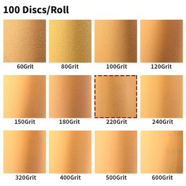 SPEEDWOX 100 Pcs 220 Grit Sandpaper Roll 5 inch Round Sanding Discs Adhesive Back PSA Sticky Back No Hole Stick and Sand Sandpaper for Wood, Auto Body Repair, Marine, Paint, Metal and Plastics