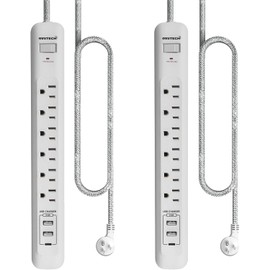 2 Pack Power Strip Surge Protector - 6 Outlets 3 USB Charging Ports (1 USB C), 5Ft Extension Cord, Flat Plug, Overload Protection, Wall Mount for Office Home, Dorm Room White