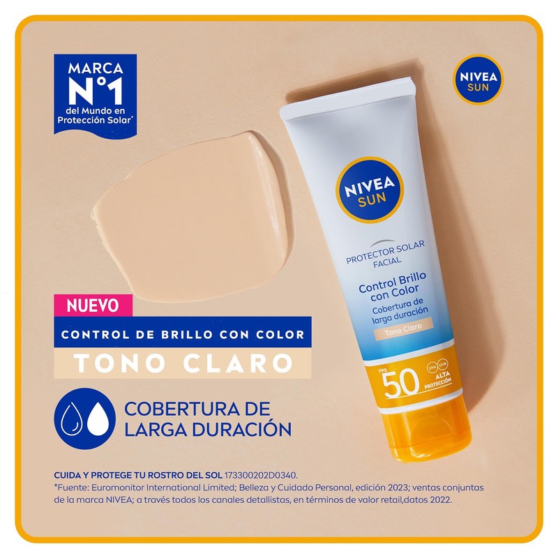 NIVEA SUN Protector Solar Facial Control de Brillo Tono Claro