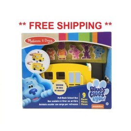 Melissa & Doug Blue's Clues & You! Wooden Pull Back School Bus And Figures 9pcs