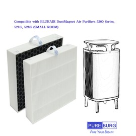 PUREBURG Replacement Filter Set Compatible with BLUEAIR 5210i, 5240i DustMagnet Air Purifiers 5200 Series,2-Pack(4 Filters) H13 Activated Carbon 2-in-1