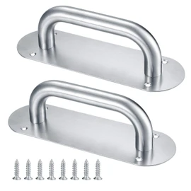 HAOCHEN Pack of 2 Stainless Steel Sliding Door Handle with Plate, Sliding Door Handle, Door Handle, Cabinet Handle, Sliding Door Handle, Barn Door Handle, Wooden Cabinet Handle - 200 x 65 mm/Oval