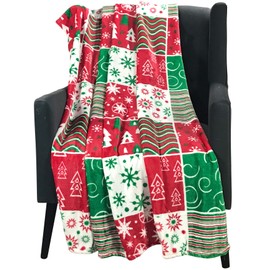Serafina Home Christmas Holiday Throw Blanket: Velvelty Soft, Durable Fleece Accent for Bed or Couch (Red and Green Patchwork, 50 x 60 inches)