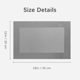 Terafeels 6 Pack Place Mats for Table – Durable and Easy to Clean Placemats for Dining, Kitchen, or Home Decor – Non-Slip, Heat-resistant, Stylish Table Mats (Grey)