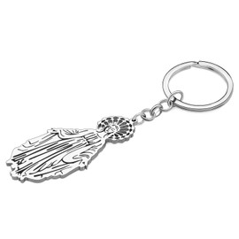 OUSIO Stainless Steel 18K Gold Plated Virgin Mary Keychain Angel Key Ring Trendy Wallet Car Backpack Religious Gift For Women (Silver)