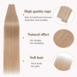 TESS Tape Extensions Real Hair, 45 cm, Blonde Tape Hair Extensions, 20 Pieces, Straight Dark Blonde, Remy Tape-In Hair Extensions for Hair Thickening (20 Pieces - 30 g)