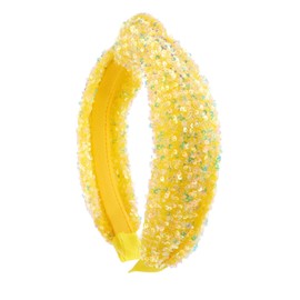 Xepeelo Yellow Glitter Knotted Headband Summer Knot Hair Bands Fashion Sequin Hair Hoop Women Girls Hair Accessories for Summer Theme Birthday Wedding Party Supplies(Yellow, Large)