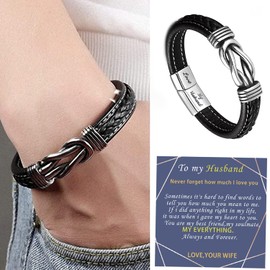 To My Husband Bracelet, braided leather bracelet Gift for Husband,Stainless Steel Leather Bracelet for Husband Christmas Gifts