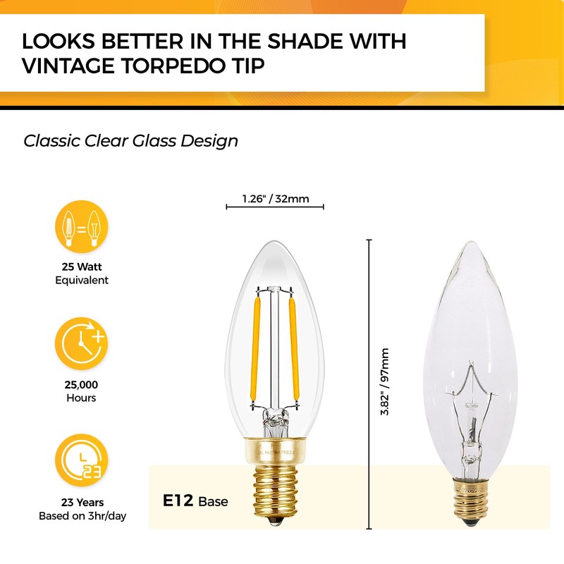 Hizashi Candelabra LED Light Bulbs 25 Watt, Dimmable Chandelier Light