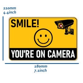 8 PCS Smile You're On Camera Sign Sticker,You are Monitered On Camera Surveillance Decal,Your Signs to Prevent Trespassing on Private Property