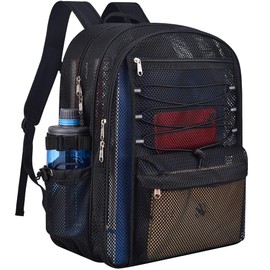 Heavy Duty Mesh Backpacks for School, Black Mesh Book Bags for Boys and Girls with Adjustable Straps for Fitness, Sports, Swimming (XL)