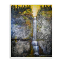 Stupell Industries Rustic Sunset Waterfall Cascading Waters Green Yellow Wall Plaque, 13 x 19