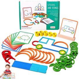Jastown 120pcs Wooden Creative Sticks & Rings Puzzle,Montessori Matching Puzzle Toys,Fine Motor Skills Toys,Educational Montessori Toys For 5 6 7 Year Olds,Wooden Puzzle Gift For Boys And Girls