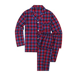 Noble Mount Mens Pajamas Set - 100% Cotton Flannel Pajamas for Men - Gradient Plaid Red-Blue - Large