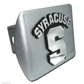 UNIVERSITY OF SYRACUSE CHROME EMBLEM ON BRUSHED CHROME USA TRAILER HITCH COVER